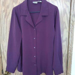 Liz Baker Essentials Purple Button-Down Blouse, Size 16W